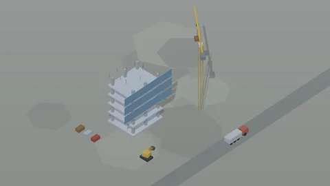 Isometric isometric construction site tower crane building cool loop rotating Video stock 340333101