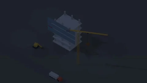 Isometric isometric construction site tower crane building night loop rotating Stock Footage 340333102