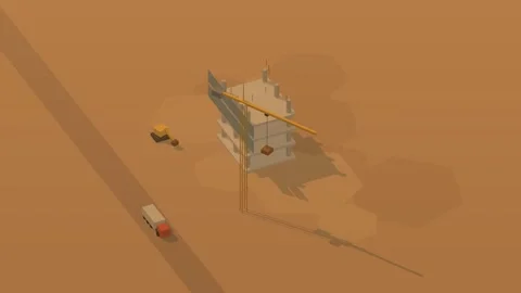 Isometric isometric construction site tower crane building dusk loop rotating 스톡 동영상 340333103