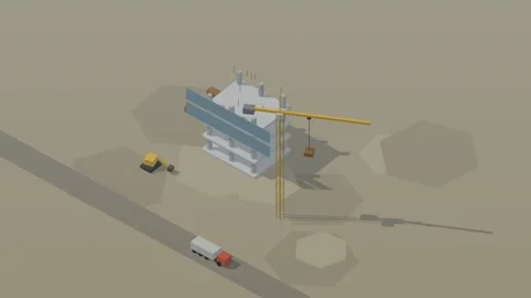 Isometric isometric construction site tower crane building loop rotating diorama Video stock 340334514