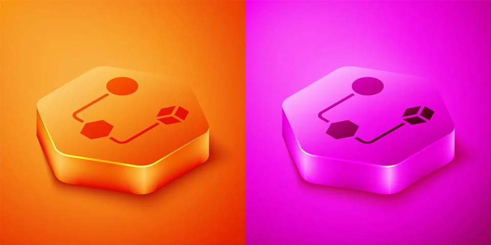 Isometric Isometric cube icon isolated on orange and pink background. Geometric Stock Illustration