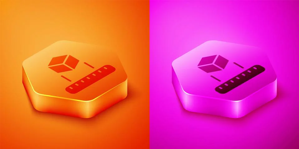 Isometric Isometric cube icon isolated on orange and pink background. Geometric Illustrazione stock
