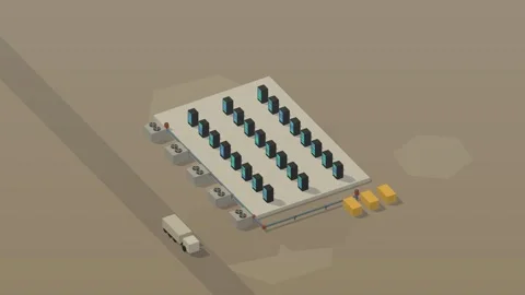 Isometric isometric data center servers cooling technology sunset loop rotating Stock Footage 340333147
