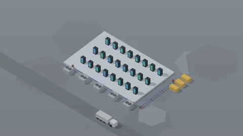 Isometric isometric data center servers cooling technology loop rotating diorama Stock Footage 340334474
