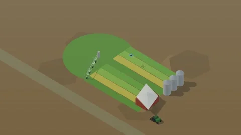Isometric isometric smart farm irrigation tractor agriculture day loop rotating Stock Footage 340334011