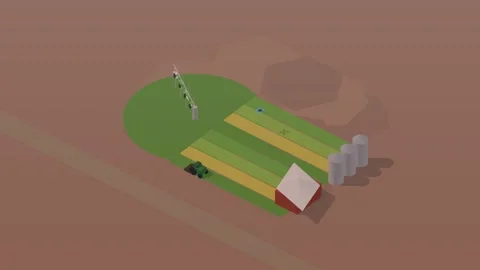 Isometric isometric smart farm irrigation tractor agriculture dawn loop Stock Footage 340334021