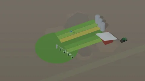 Isometric isometric smart farm irrigation tractor agriculture overcast loop Stock Footage 340334110