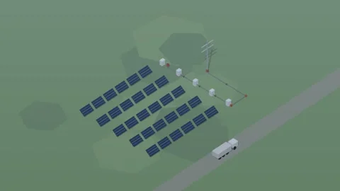 Isometric isometric solar power plant photovoltaic panels cool loop rotating Stock Footage 340334205