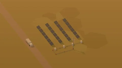 Isometric isometric solar power plant photovoltaic panels dusk loop rotating Stock Footage 340334265