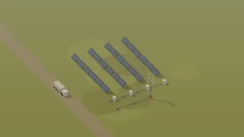 Isometric isometric solar power plant photovoltaic panels sunset loop rotating Stock Footage 340334331