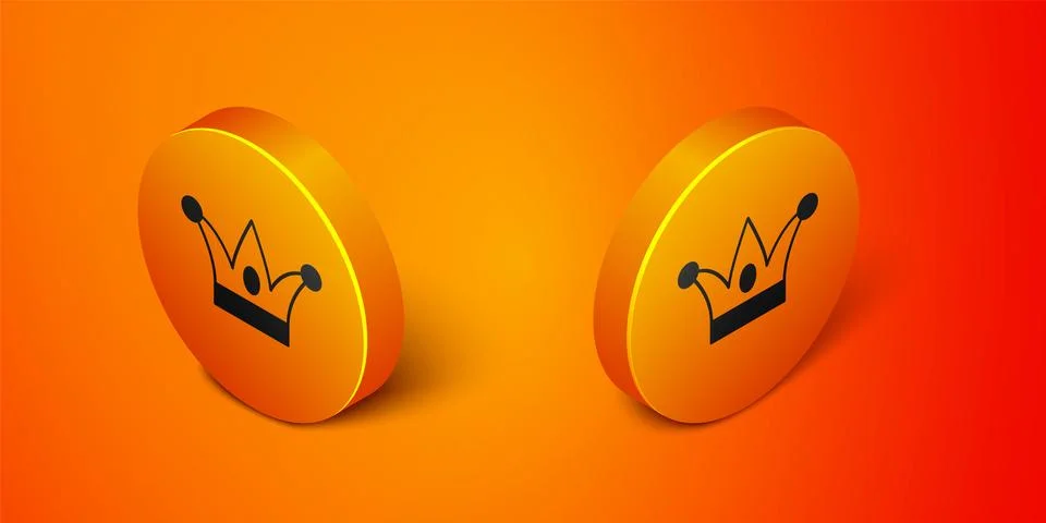 Isometric Jester hat with bells isolated on orange background. Clown icon. .. Stock Illustration