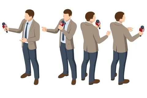 Isometric journalist, serving as a reporter, anchor, and announcer, held the Illustrazione stock