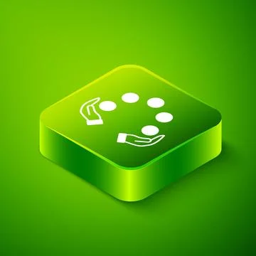 Isometric Juggling ball icon isolated on green background. Green square butto Stock Illustration