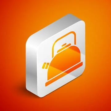 Isometric Kettle with handle icon isolated on orange background. Teapot icon. Illustration
