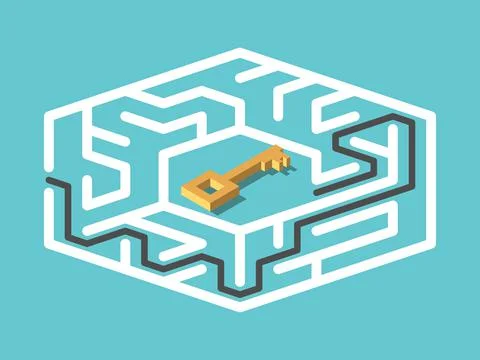 Isometric key, maze, path Stock Illustration