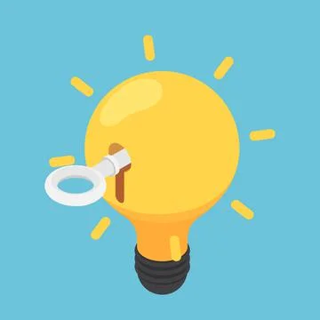 Isometric Key Unlock Light Bulb of Idea Stock Illustration