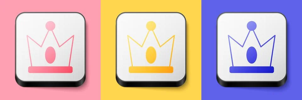 Isometric King crown icon isolated on pink, yellow and blue background. Squ.. Stock Illustration