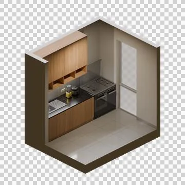 Isometric Kitchen 3d render design elemet Stock Illustration