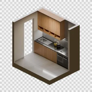Isometric Kitchen 3d render design elemet Stock Illustration