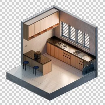 Isometric Kitchen 3D Render Illustrationb Illustrazione stock
