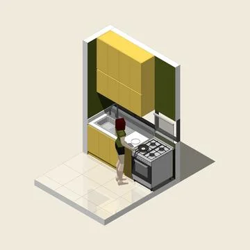 Isometric Kitchen 3D Style Vector Illustration Stock Illustration