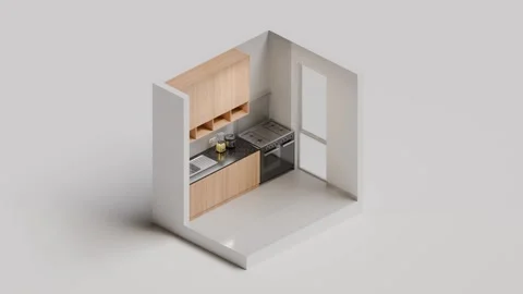 Isometric Kitchen Interior 3D Render Animation Stock Footage 275561371