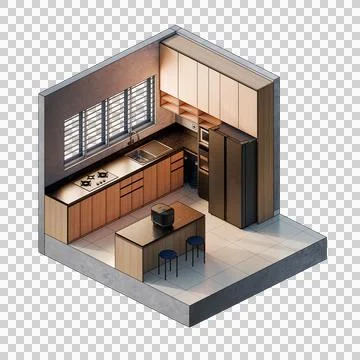 Isometric Kitchen Interior 3D Render Illustration Stock-Illustration