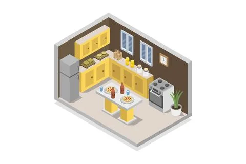 Isometric kitchen room on background Stock Illustration