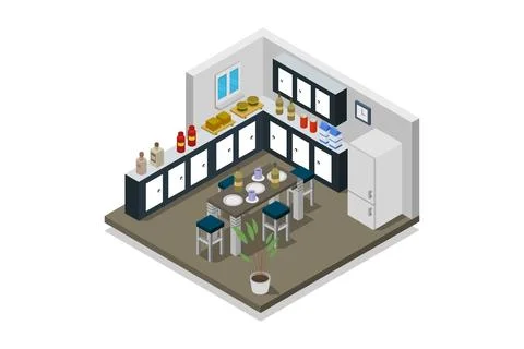 Isometric kitchen room on background Stock Illustration