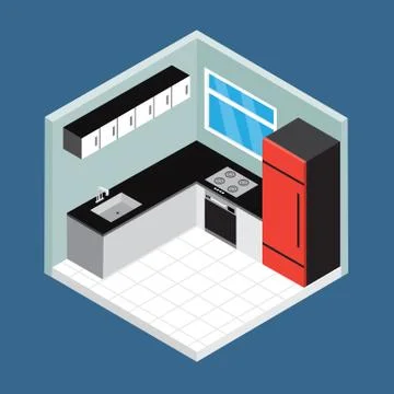 Isometric kitchen room vector design. Stock Illustration