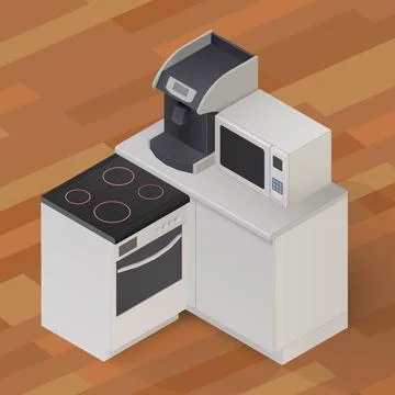Isometric kitchen stuff vector illustration Isometric Stove cooker oven, m... Stock Photos