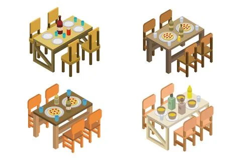 Isometric kitchen tables on background Stock Illustration