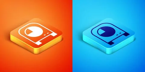 Isometric Kitchen timer icon isolated on orange and blue background. Cooking Illustrazione stock