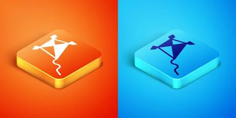 Isometric Kite icon isolated on orange and blue background.  Vector Stock Illustration