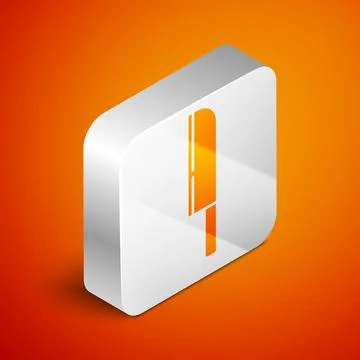 Isometric Knife icon isolated on orange background. Cutlery symbol. Silver 스톡 일러스트