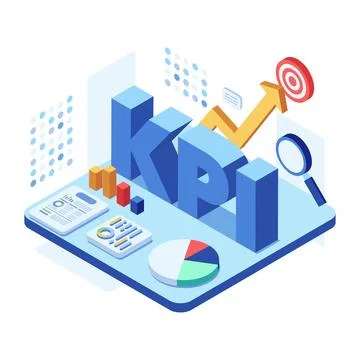 Isometric KPI Analytics Dashboard with Business Growth Charts Stock-Illustration