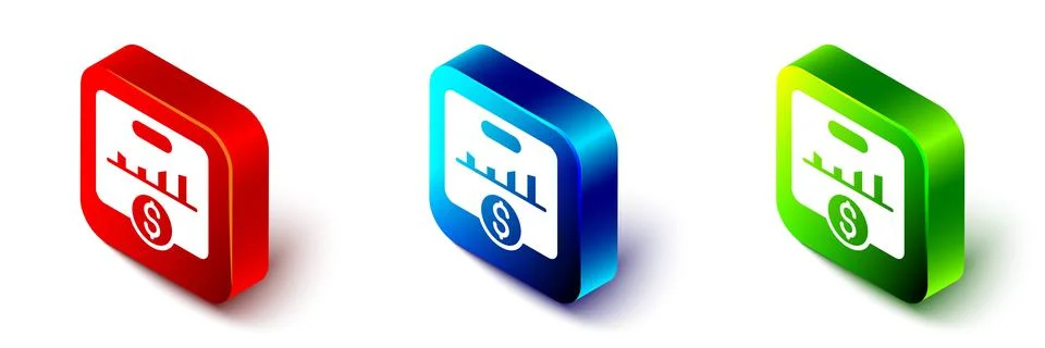 Isometric KPI - Key performance indicator icon isolated on white background. Red Stock Illustration