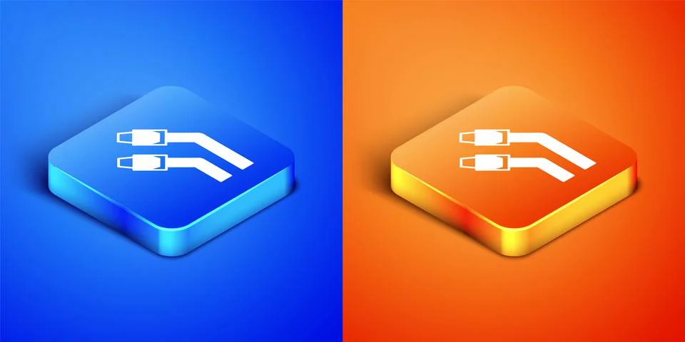 Isometric LAN cable network internet icon isolated on blue and orange backgro Stock Illustration