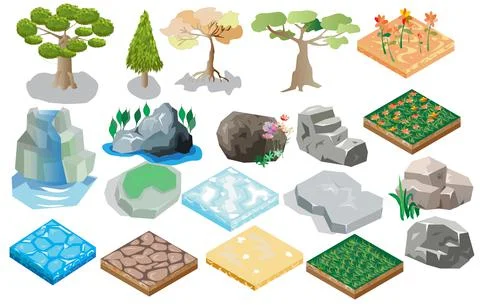Isometric Landscape Design elements Set 스톡 일러스트