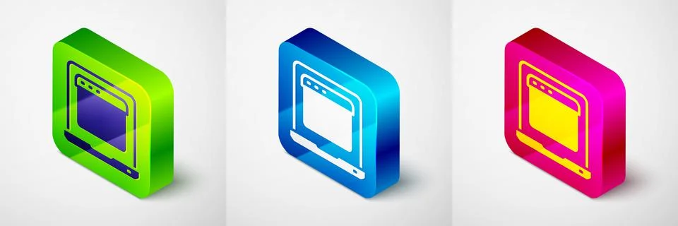 Isometric Laptop with browser window icon isolated on grey background. Computer Stockillustratie