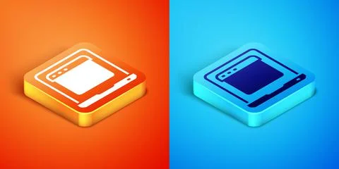 Isometric Laptop with browser window icon isolated on orange and blue background Stock Illustration