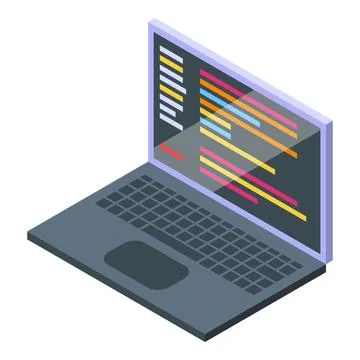 Isometric laptop with coding screen Illustrazione stock
