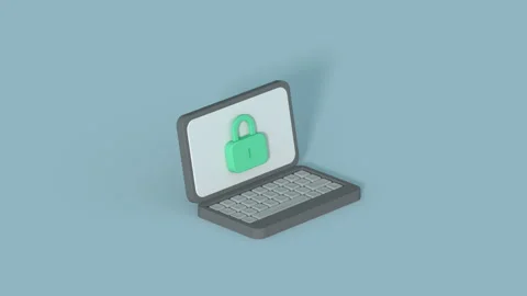 Isometric Laptop Computer Security with Padlock Icon 3D render animation Stock Footage 329620777