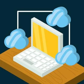 Isometric laptop connect with cloud security Stock Illustration
