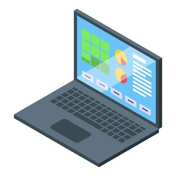 Isometric laptop with data analysis graphics Stock Illustration