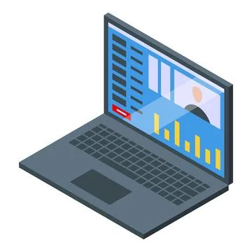 Isometric laptop with data analysis graphs Illustrazione stock