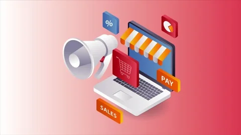 Isometric Laptop E-Commerce Storefront and Digital Marketing Promotion Animation 스톡 동영상 339343000