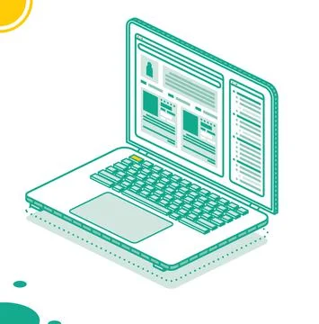 Isometric Laptop Isolated on White. Creating a Site Layout. Illustrazione stock