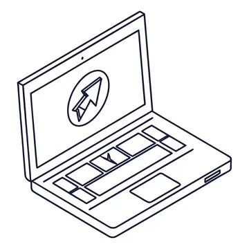 Isometric laptop with pointer cursor on screen outline Stock Illustration