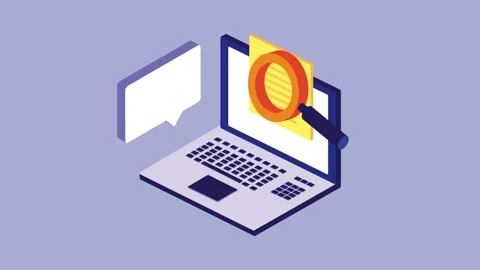Isometric laptop with searching document and speech bubble animation repres.. 스톡 동영상 334158345